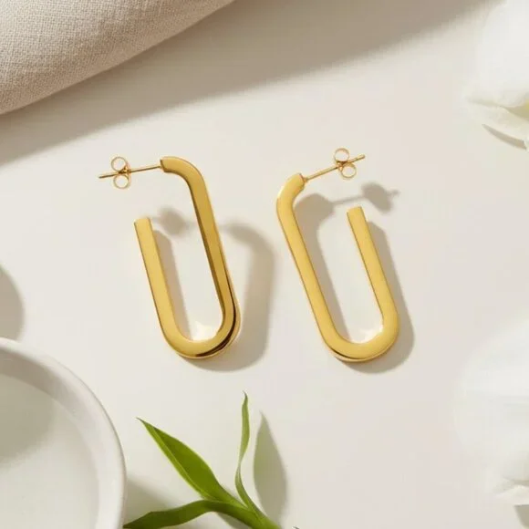 Sleek 18K Gold Plated Stainless Steel Modern U-Shape Statement Earrings - Picture 11 of 14